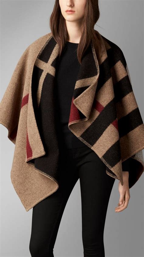 wool cape burberry|Burberry poncho shawl pockets.